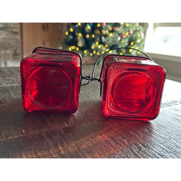 Red Glass Tea Light Holders Noël & Tis The Season Christmas Decor 3" Square - Picture 4 of 8